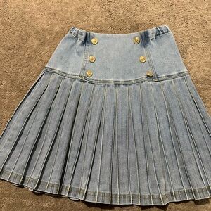 Bace Kids Light Blue Denim Pleated Skirt with Gold Buttons size 8